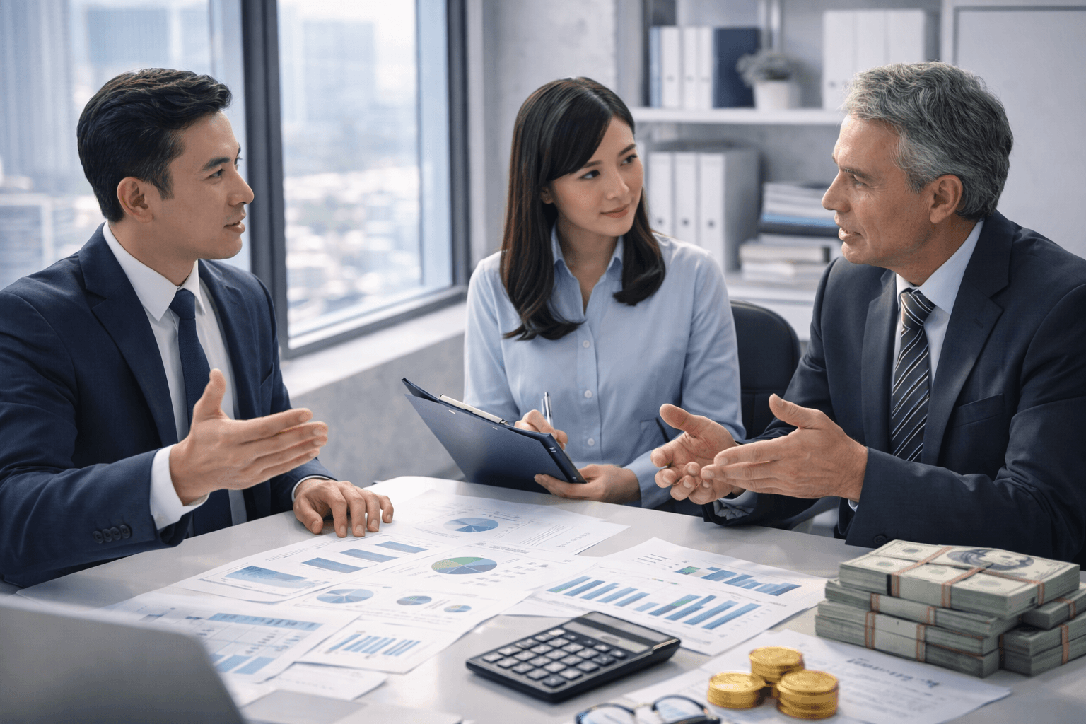 Ilustracao de atendimento estrategico com analise e direcionamento